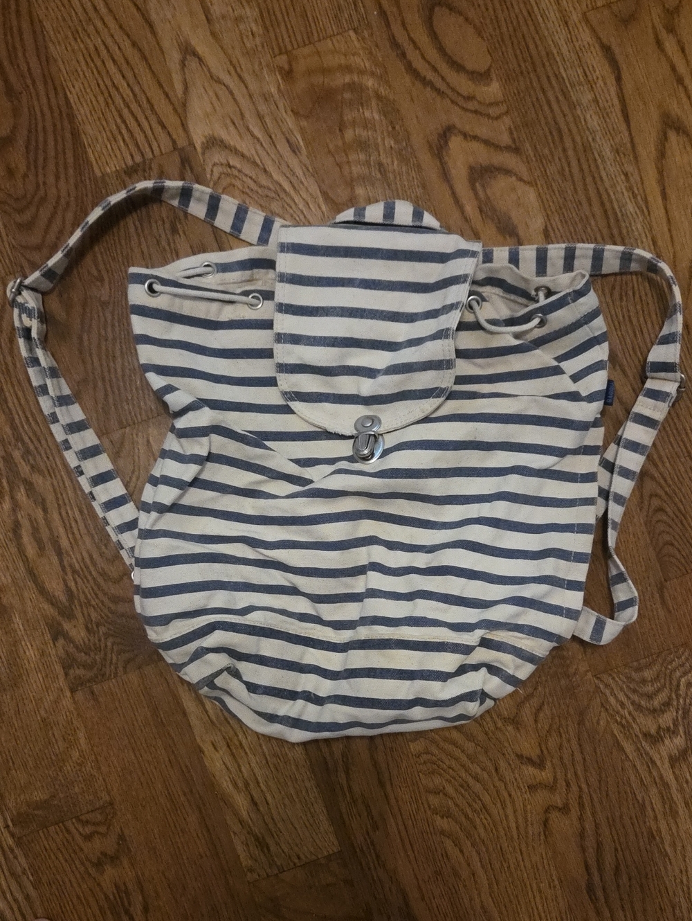 BAGGU Striped Canvas Tote in Navy and Cream